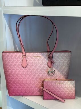 MICHAEL KORS Sheila Large Ombre Signature Logo Tote Bag and wallet